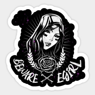 Beware Egirl Gamer Gothic Tattoo Style Sticker